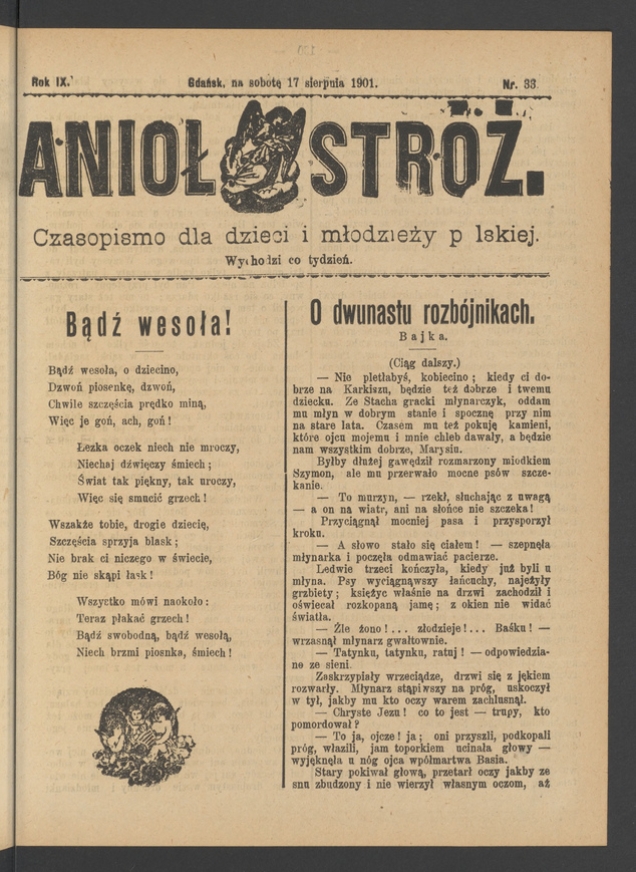 Anioł Str&oacute;ż&nbsp;: czasopismo dla&nbsp;dzieci i&nbsp;młodzieży polskiej. Rok 9, 1901, numer&nbsp;33