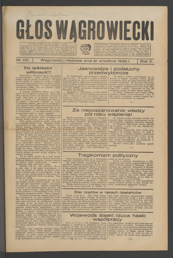 Głos Wągrowiecki. Rok 5, 1930, numer 110