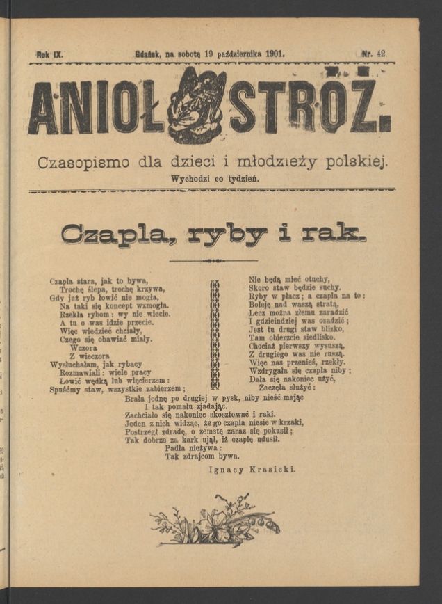 Anioł Str&oacute;ż&nbsp;: czasopismo dla&nbsp;dzieci i&nbsp;młodzieży polskiej. Rok 9, 1901, numer&nbsp;42