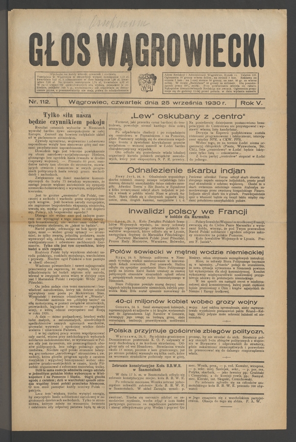 Głos Wągrowiecki. Rok 5, 1930, numer 112