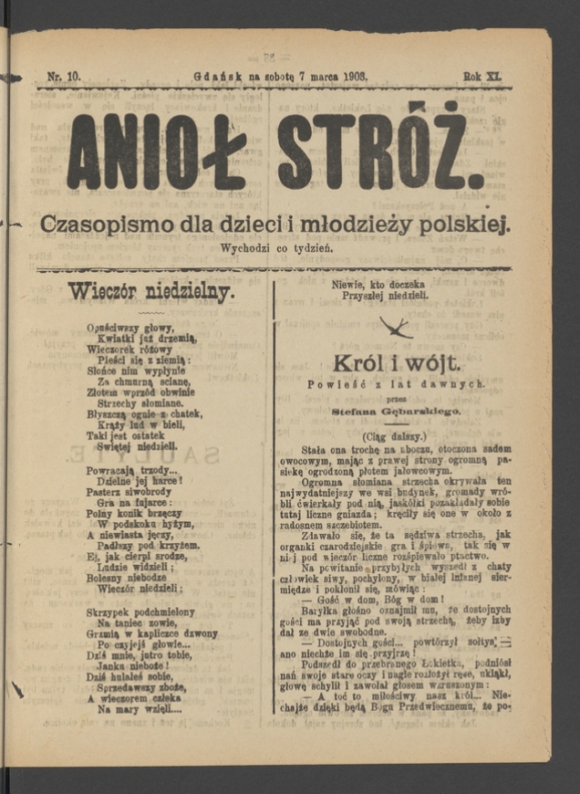 Anioł Str&oacute;ż&nbsp;: czasopismo dla&nbsp;dzieci i&nbsp;młodzieży polskiej. Rok 11, 1903, numer&nbsp;10