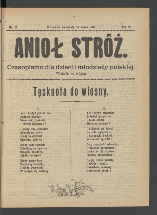 Anioł Str&oacute;ż&nbsp;: czasopismo dla&nbsp;dzieci i&nbsp;młodzieży polskiej. Rok 11, 1903, numer&nbsp;11