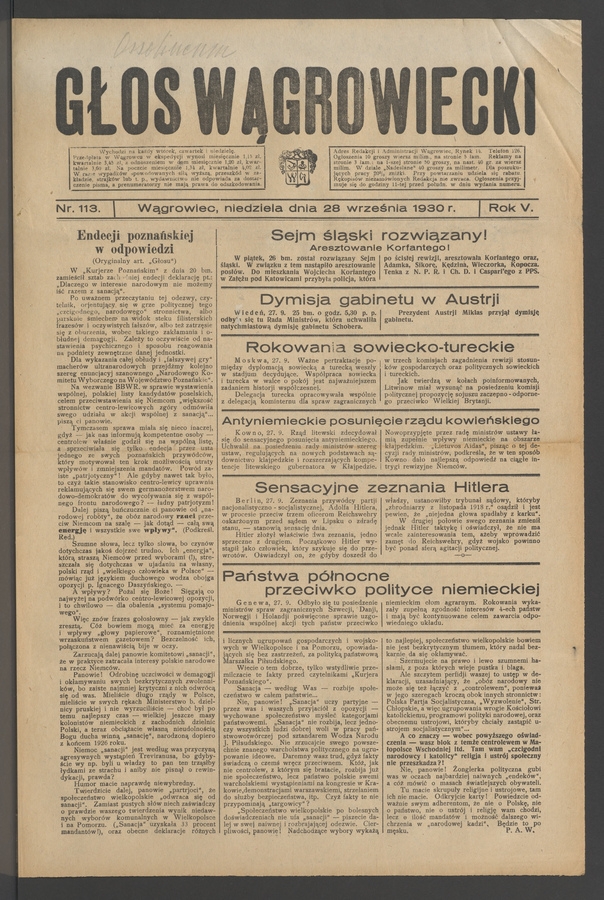 Głos Wągrowiecki. Rok 5, 1930, numer 113