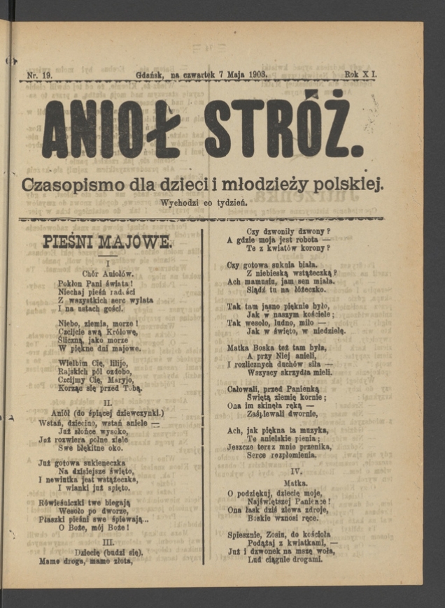 Anioł Str&oacute;ż&nbsp;: czasopismo dla&nbsp;dzieci i&nbsp;młodzieży polskiej. Rok 11, 1903, numer&nbsp;19