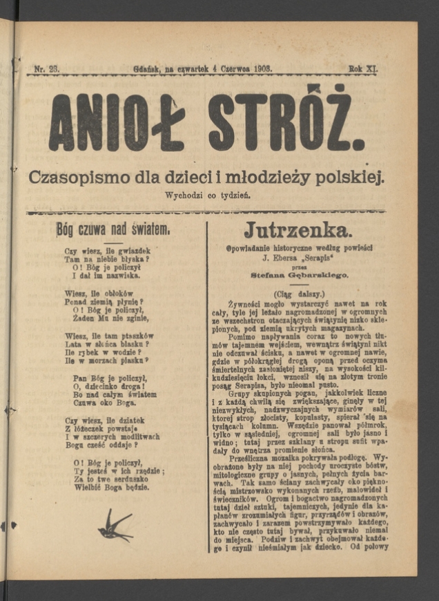 Anioł Str&oacute;ż&nbsp;: czasopismo dla&nbsp;dzieci i&nbsp;młodzieży polskiej. Rok 11, 1903, numer&nbsp;23