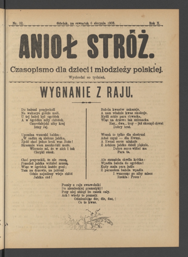 Anioł Str&oacute;ż&nbsp;: czasopismo dla&nbsp;dzieci i&nbsp;młodzieży polskiej. Rok 11, 1903, numer&nbsp;32