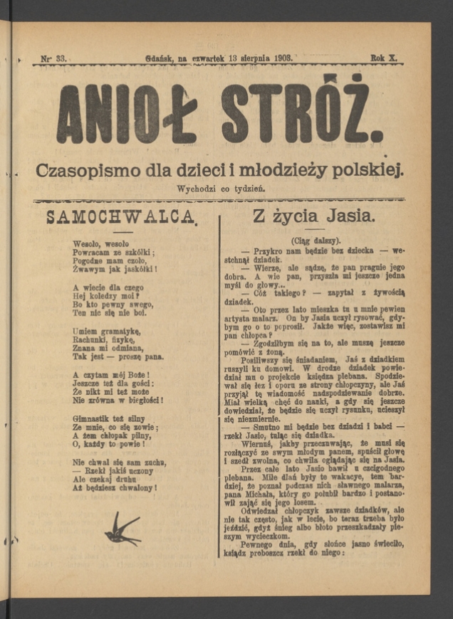 Anioł Str&oacute;ż&nbsp;: czasopismo dla&nbsp;dzieci i&nbsp;młodzieży polskiej. Rok 11, 1903, numer&nbsp;33