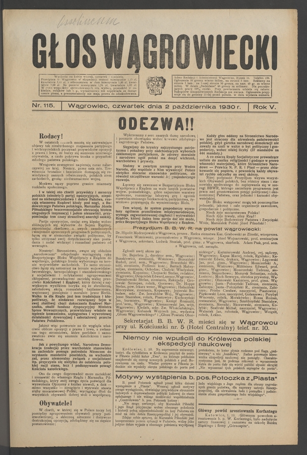 Głos Wągrowiecki. Rok 5, 1930, numer 115