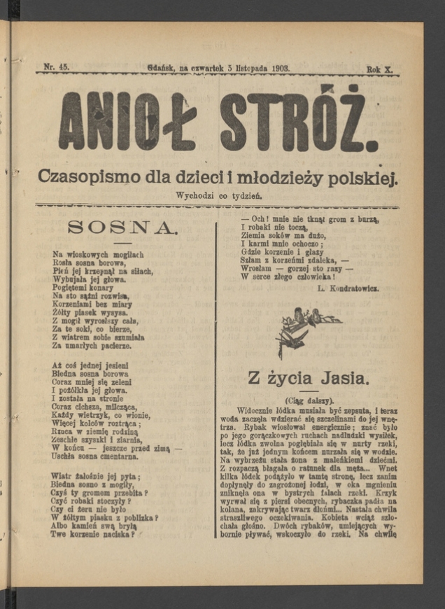 Anioł Str&oacute;ż&nbsp;: czasopismo dla&nbsp;dzieci i&nbsp;młodzieży polskiej. Rok 11, 1903, numer&nbsp;45