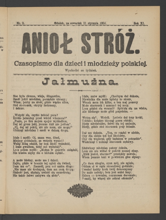 Anioł Str&oacute;ż&nbsp;: czasopismo dla&nbsp;dzieci i&nbsp;młodzieży polskiej. Rok 12, 1904, numer&nbsp;2