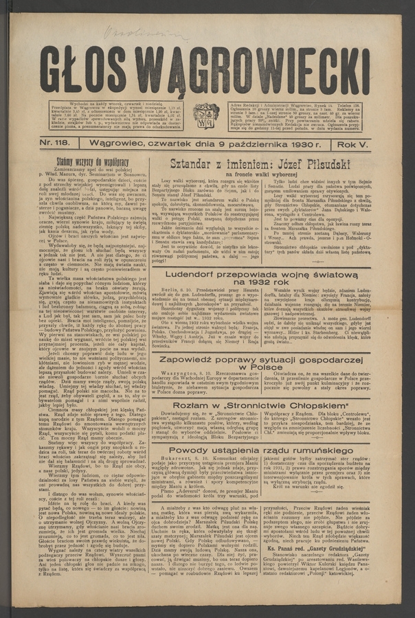 Głos Wągrowiecki. Rok 5, 1930, numer 118