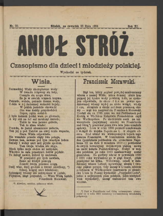 Anioł Str&oacute;ż&nbsp;: czasopismo dla&nbsp;dzieci i&nbsp;młodzieży polskiej. Rok 12, 1904, numer&nbsp;30