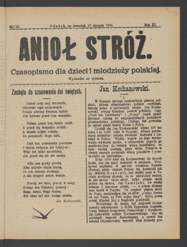 Anioł Str&oacute;ż&nbsp;: czasopismo dla&nbsp;dzieci i&nbsp;młodzieży polskiej. Rok 12, 1904, numer&nbsp;33