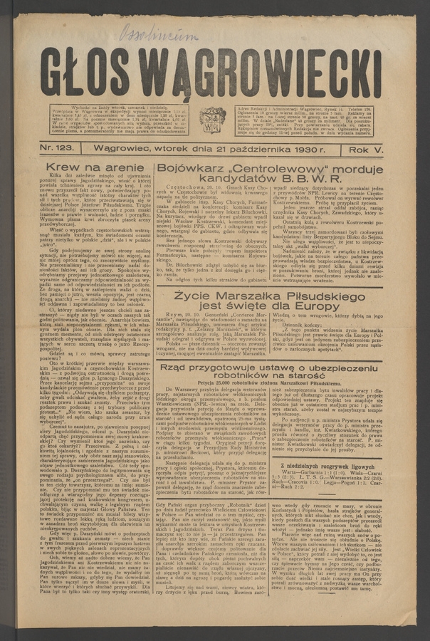 Głos Wągrowiecki. Rok 5, 1930, numer 123