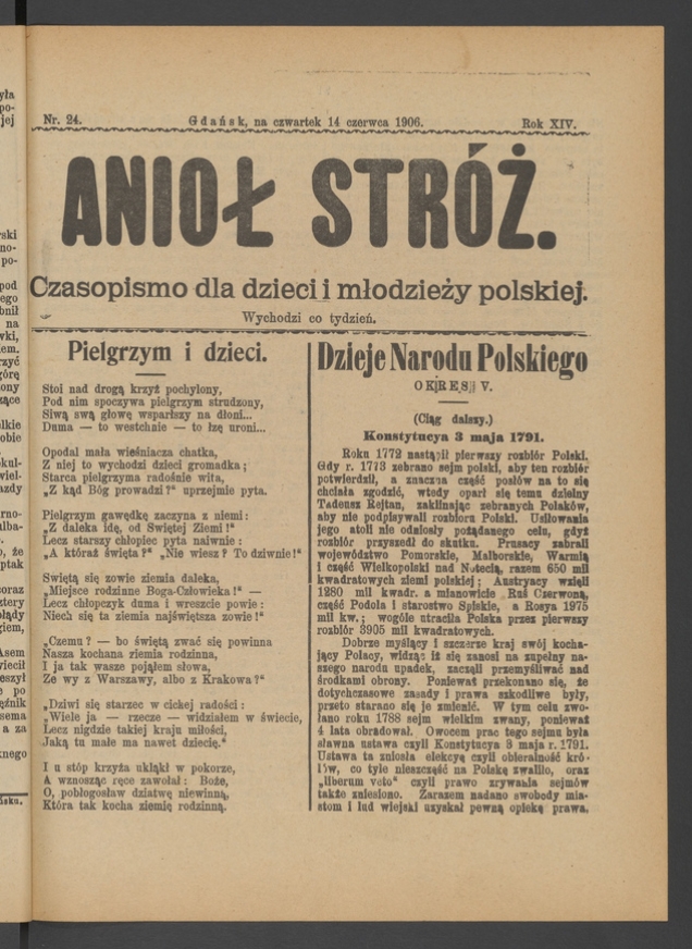 Anioł Str&oacute;ż&nbsp;: czasopismo dla&nbsp;dzieci i&nbsp;młodzieży polskiej. Rok 14, 1906, numer&nbsp;24