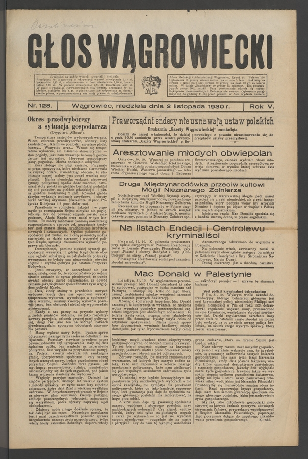 Głos Wągrowiecki. Rok 5, 1930, numer 128