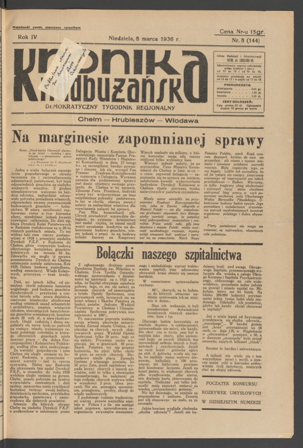 Kronika Nadbużańska&nbsp;: demokratyczny tygodnik regjonalny. Rok&nbsp;4, 1936, numer&nbsp;8