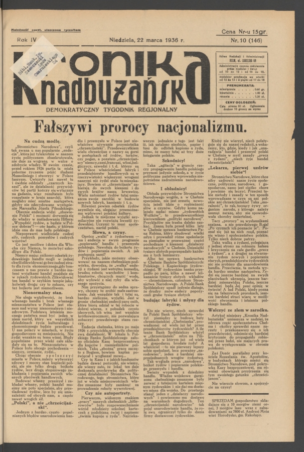 Kronika Nadbużańska&nbsp;: demokratyczny tygodnik regjonalny. Rok&nbsp;4, 1936, numer&nbsp;10