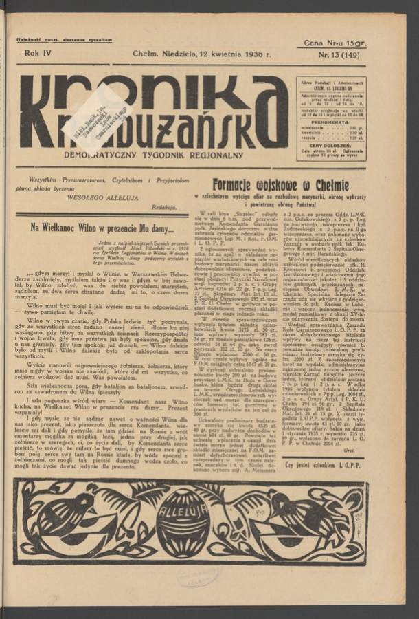 Kronika Nadbużańska&nbsp;: demokratyczny tygodnik regjonalny. Rok&nbsp;4, 1936, numer&nbsp;13
