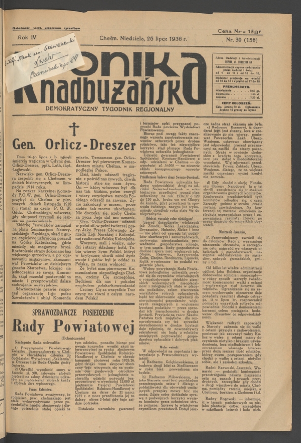 Kronika Nadbużańska&nbsp;: demokratyczny tygodnik regjonalny. Rok&nbsp;4, 1936, numer&nbsp;30