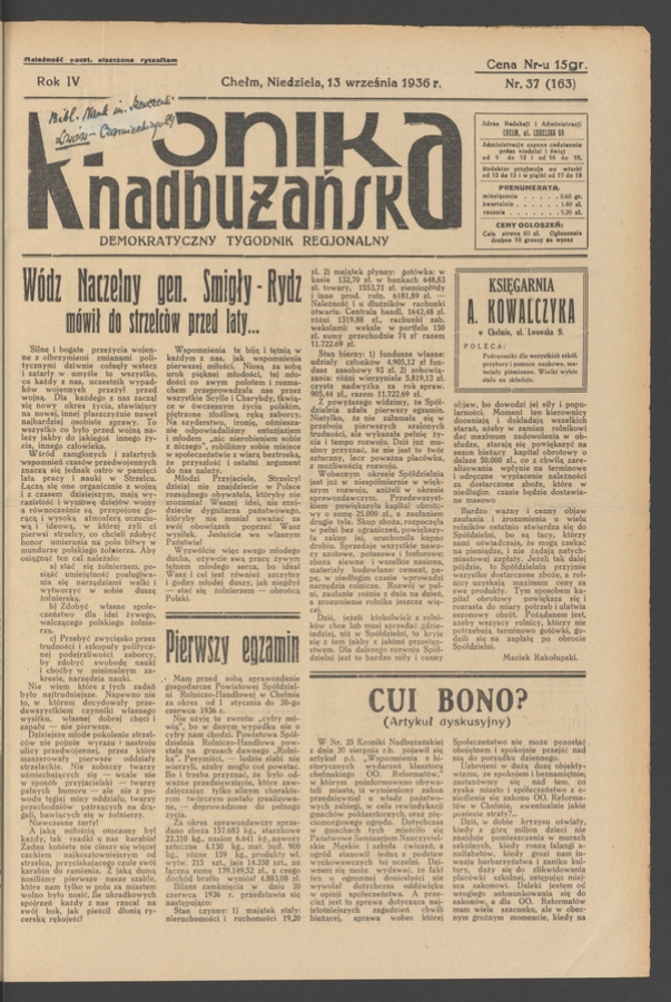 Kronika Nadbużańska&nbsp;: demokratyczny tygodnik regjonalny. Rok&nbsp;4, 1936, numer&nbsp;37