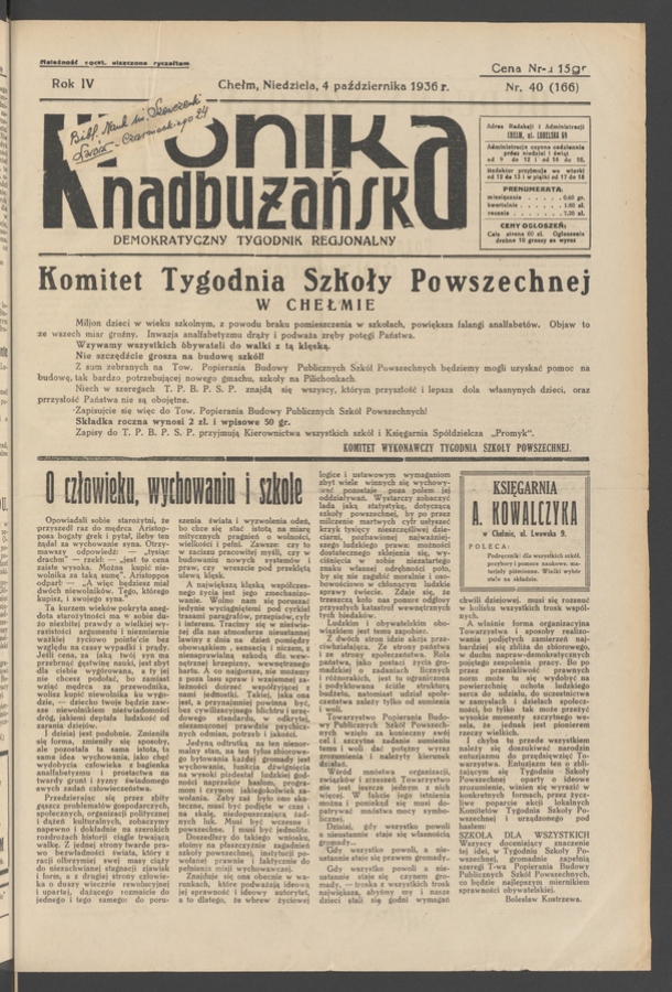 Kronika Nadbużańska&nbsp;: demokratyczny tygodnik regjonalny. Rok&nbsp;4, 1936, numer&nbsp;40