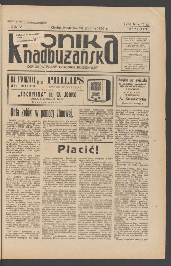 Kronika Nadbużańska&nbsp;: demokratyczny tygodnik regjonalny. Rok&nbsp;4, 1936, numer&nbsp;51