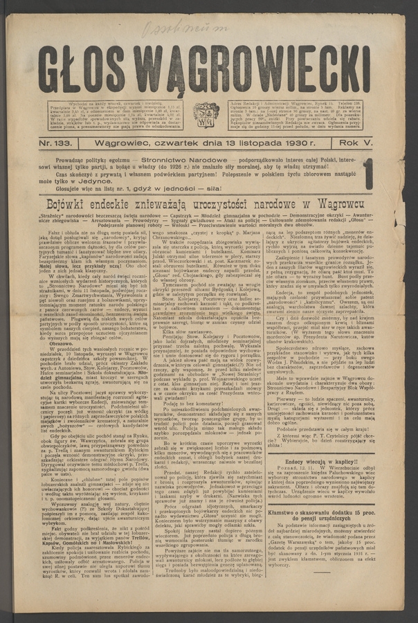 Głos Wągrowiecki. Rok 5, 1930, numer 133