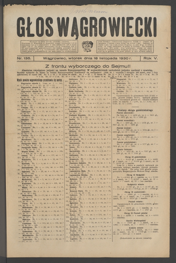 Głos Wągrowiecki. Rok 5, 1930, numer 135