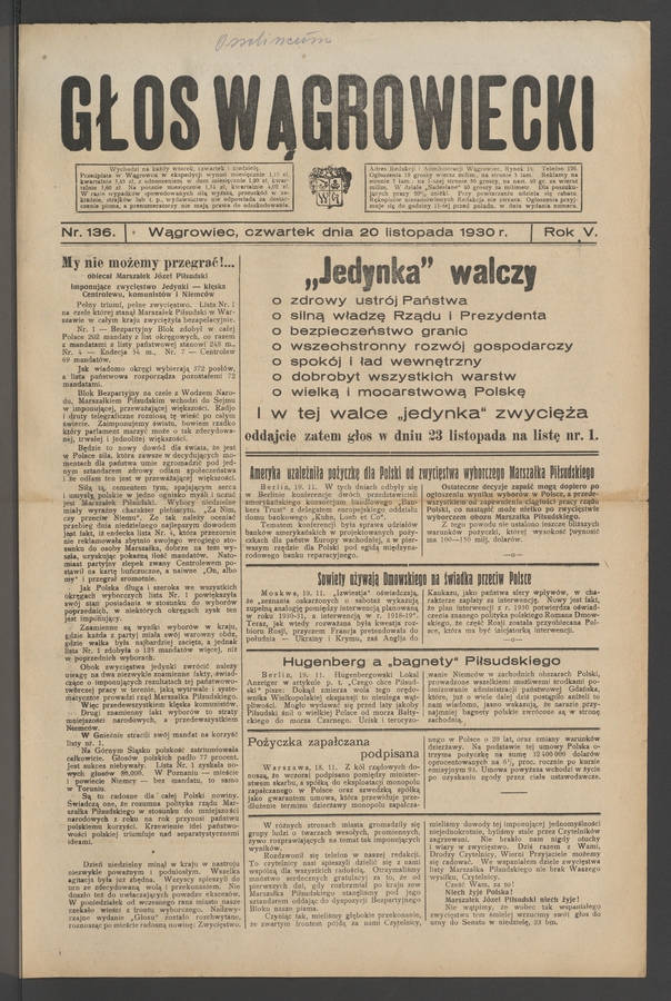 Głos Wągrowiecki. Rok 5, 1930, numer 136