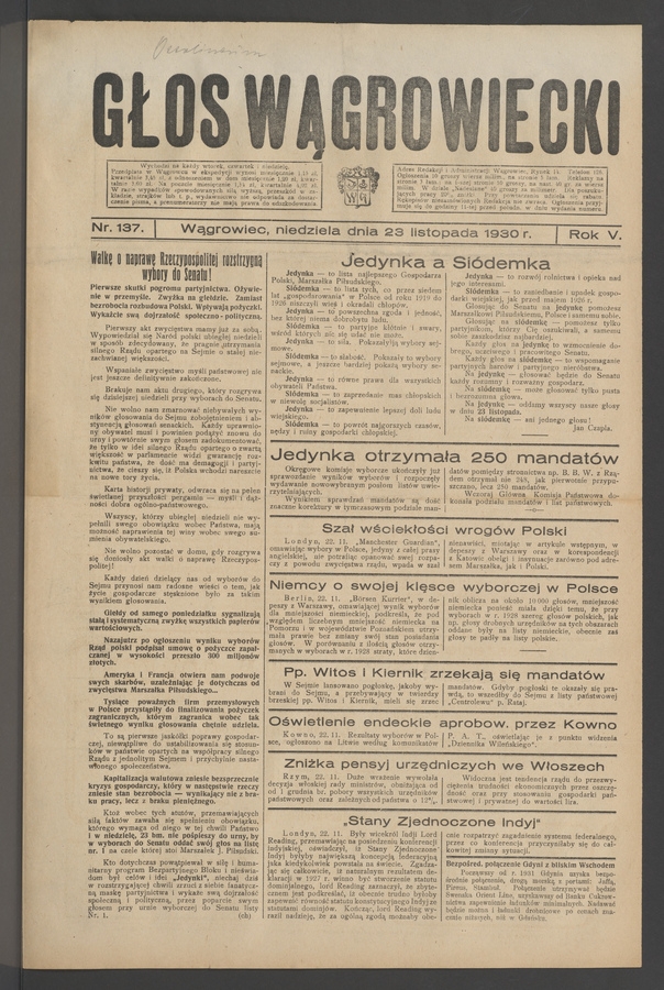 Głos Wągrowiecki. Rok 5, 1930, numer 137