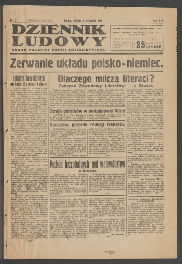 Dziennik Ludowy&nbsp;: organ Polskiej Partji Socjalistycznej. Rok&nbsp;14, 1931, numer&nbsp;2