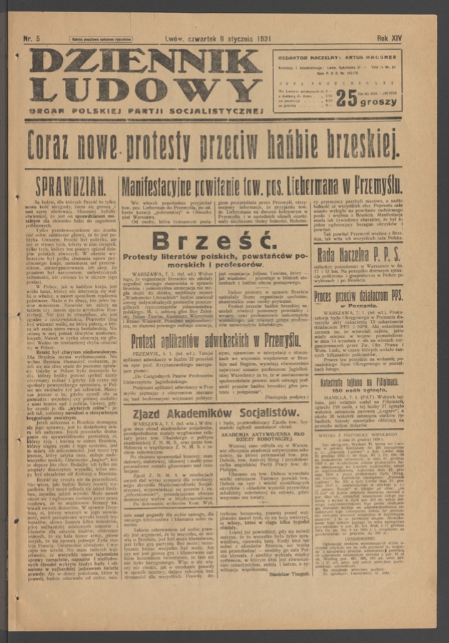Dziennik Ludowy&nbsp;: organ Polskiej Partji Socjalistycznej. Rok&nbsp;14, 1931, numer&nbsp;5