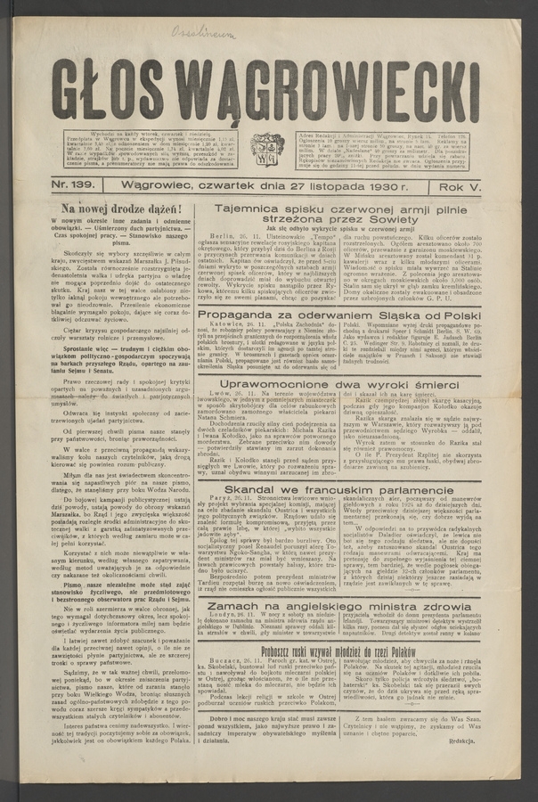 Głos Wągrowiecki. Rok 5, 1930, numer 139