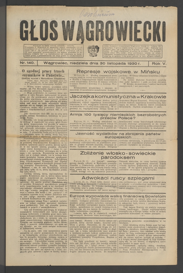 Głos Wągrowiecki. Rok 5, 1930, numer 140