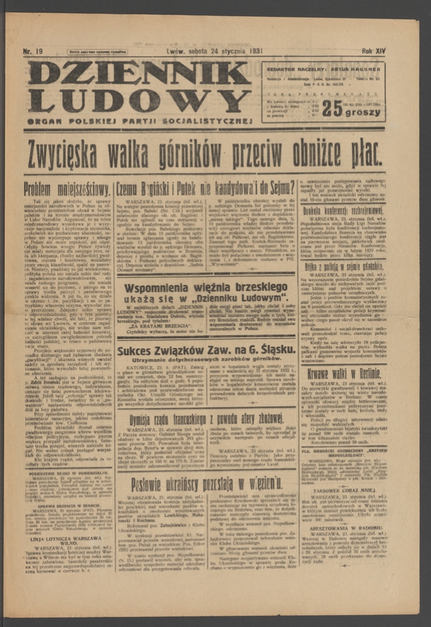 Dziennik Ludowy&nbsp;: organ Polskiej Partji Socjalistycznej. Rok&nbsp;14, 1931, numer&nbsp;19