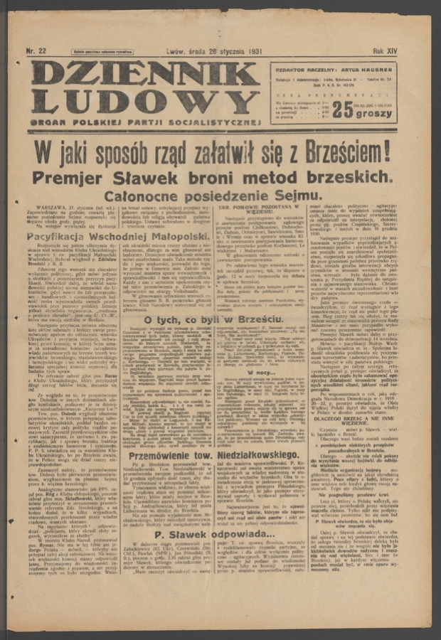 Dziennik Ludowy&nbsp;: organ Polskiej Partji Socjalistycznej. Rok&nbsp;14, 1931, numer&nbsp;22