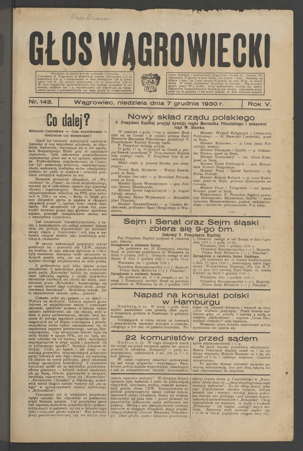 Głos Wągrowiecki. Rok 5, 1930, numer 143