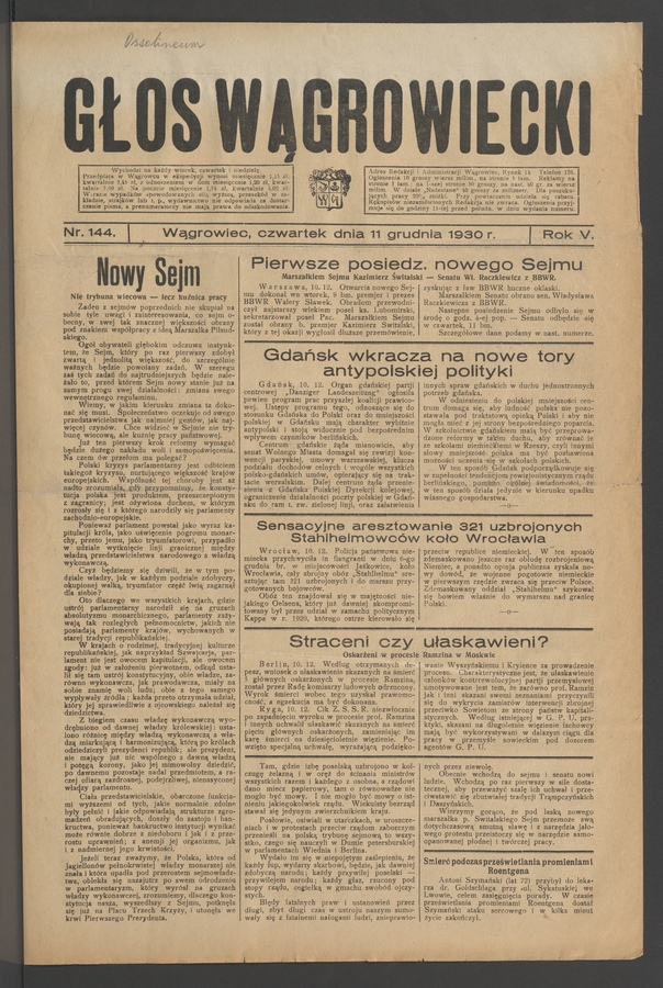Głos Wągrowiecki. Rok 5, 1930, numer 144