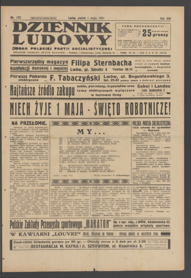 Dziennik Ludowy&nbsp;: organ Polskiej Partji Socjalistycznej. Rok&nbsp;14, 1931, numer&nbsp;100