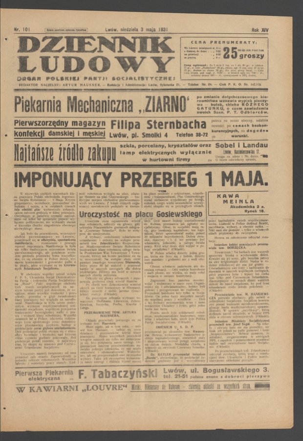 Dziennik Ludowy&nbsp;: organ Polskiej Partji Socjalistycznej. Rok&nbsp;14, 1931, numer&nbsp;101