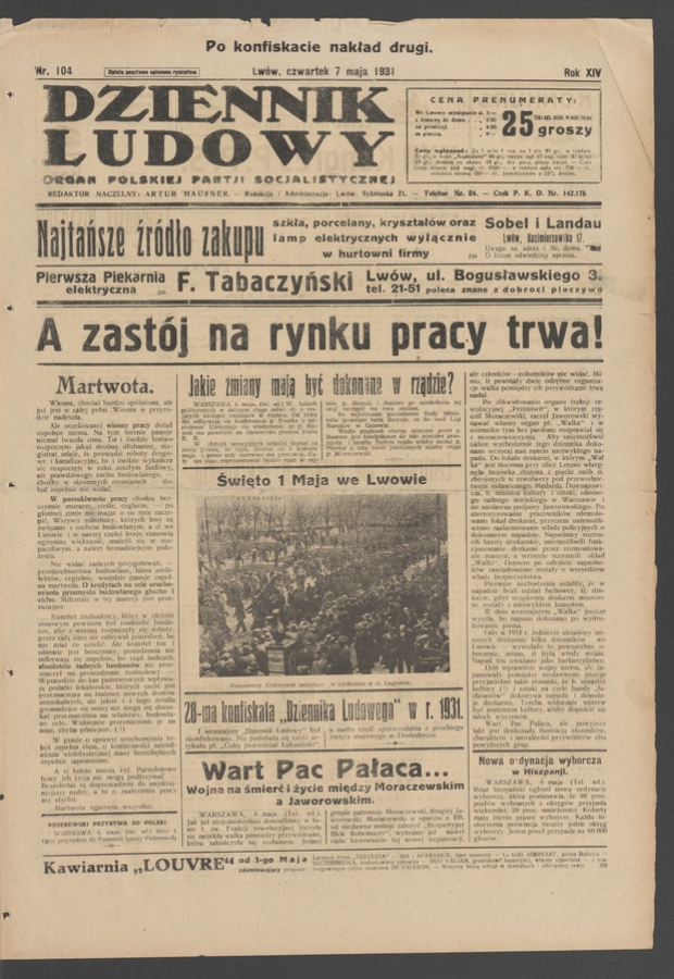 Dziennik Ludowy&nbsp;: organ Polskiej Partji Socjalistycznej. Rok&nbsp;14, 1931, numer&nbsp;104 (po&nbsp;konfiskacie nakład drugi)