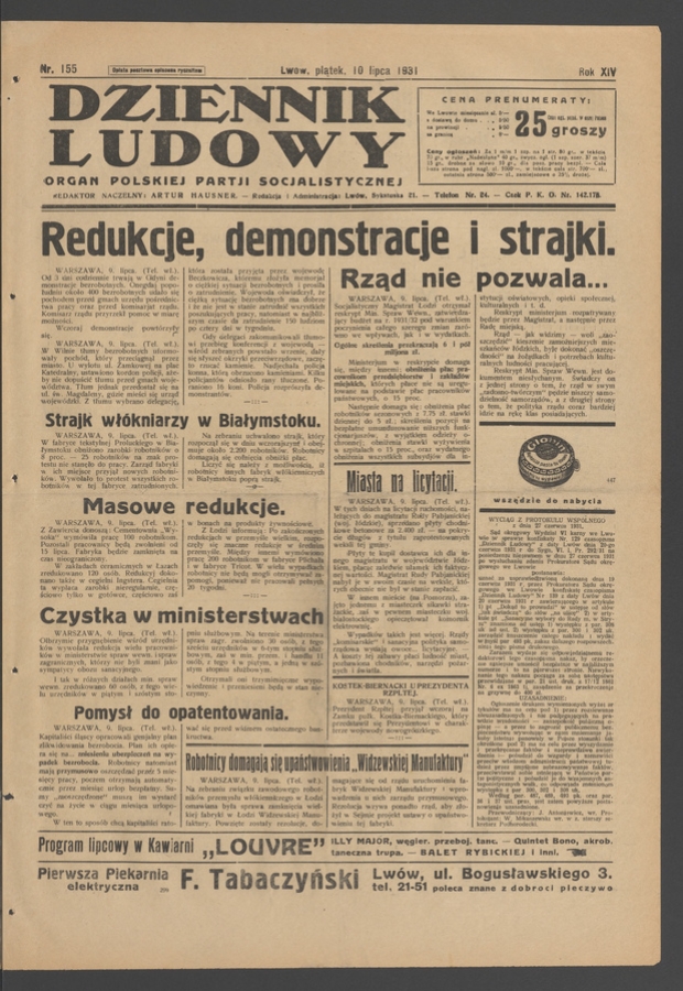 Dziennik Ludowy&nbsp;: organ Polskiej Partji Socjalistycznej. Rok&nbsp;14, 1931, numer&nbsp;155