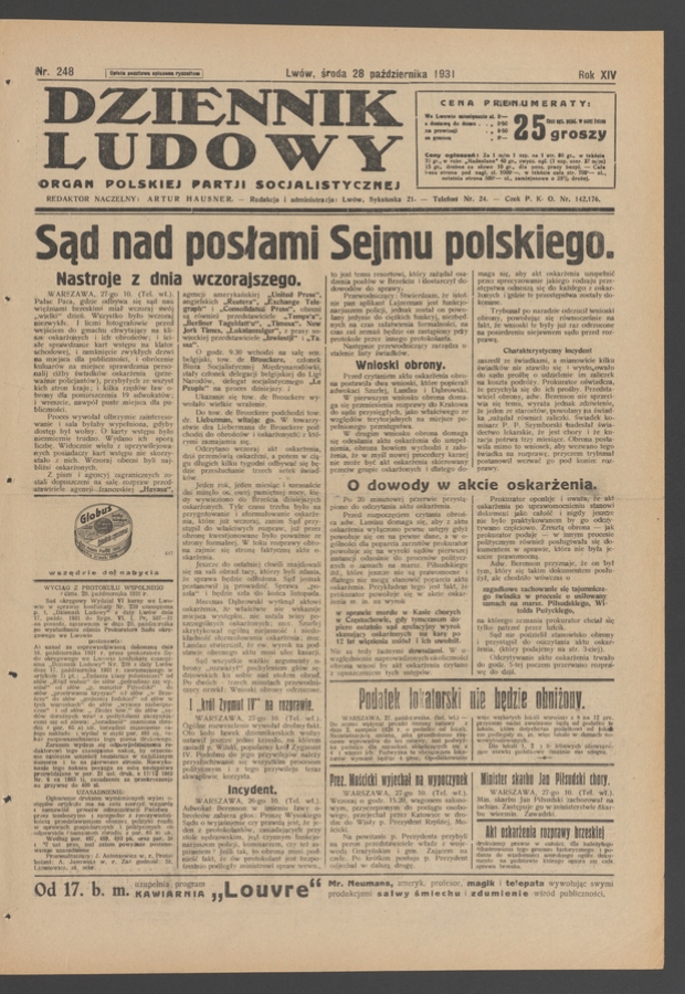Dziennik Ludowy&nbsp;: organ Polskiej Partji Socjalistycznej. Rok&nbsp;14, 1931, numer&nbsp;248