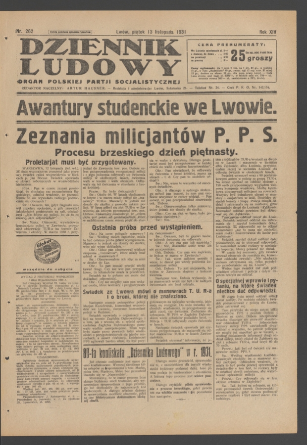 Dziennik Ludowy&nbsp;: organ Polskiej Partji Socjalistycznej. Rok&nbsp;14, 1931, numer&nbsp;262