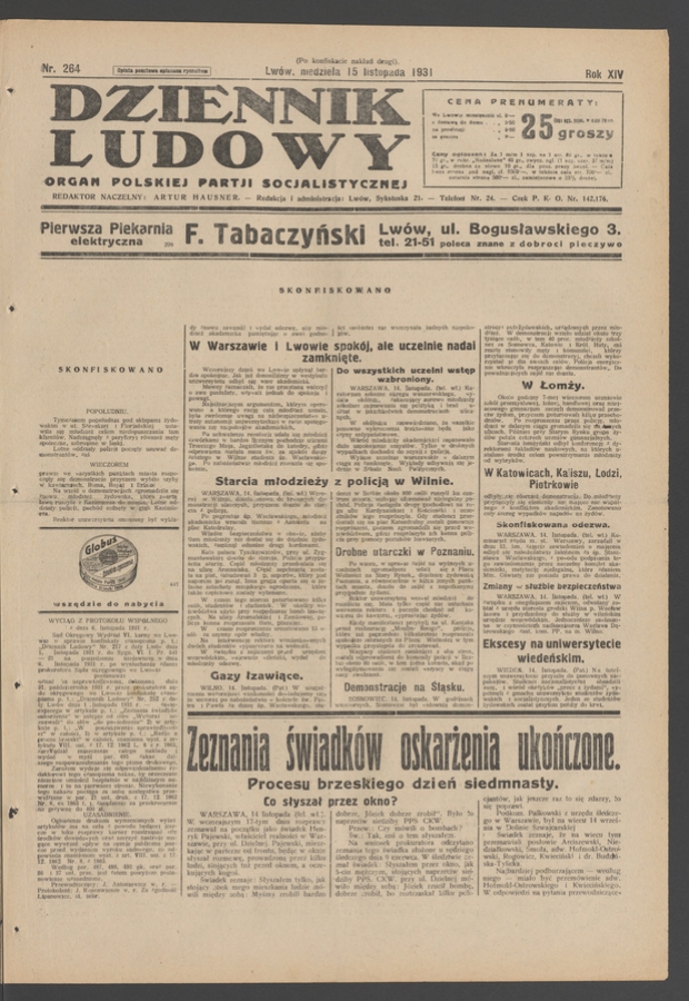 Dziennik Ludowy&nbsp;: organ Polskiej Partji Socjalistycznej. Rok&nbsp;14, 1931, numer&nbsp;264 (po&nbsp;konfiskacie nakład drugi)