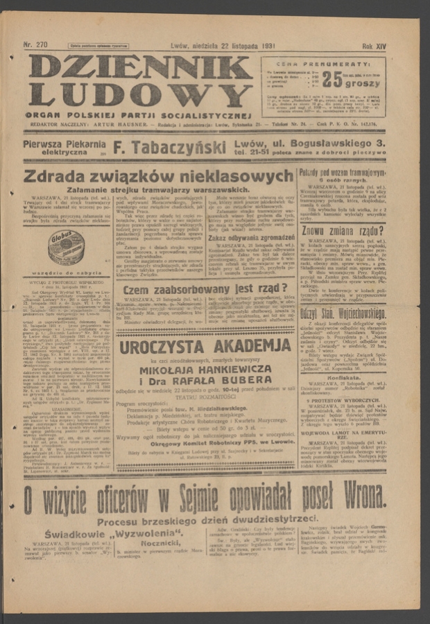 Dziennik Ludowy&nbsp;: organ Polskiej Partji Socjalistycznej. Rok&nbsp;14, 1931, numer&nbsp;270