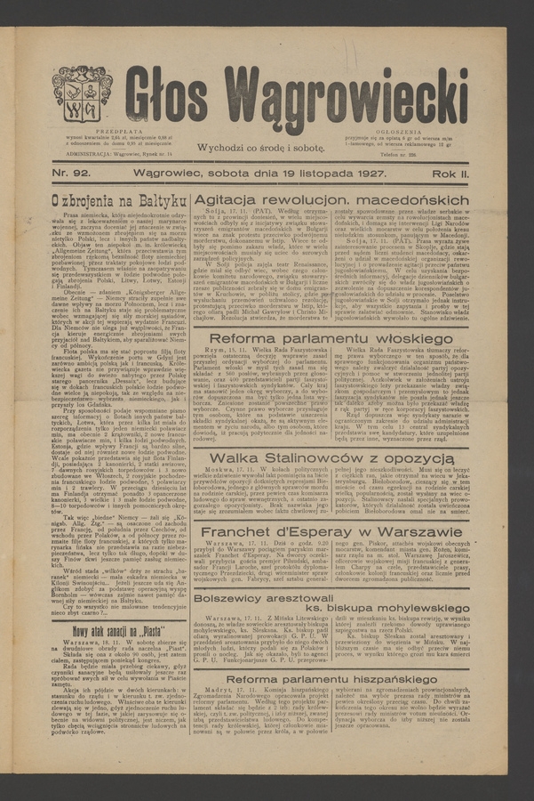 Głos Wągrowiecki. Rok 2, 1927, numer 92