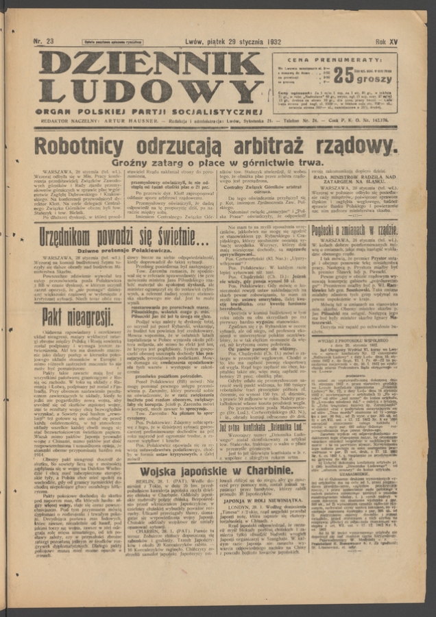 Dziennik Ludowy&nbsp;: organ Polskiej Partji Socjalistycznej. Rok&nbsp;15, 1932, numer&nbsp;23