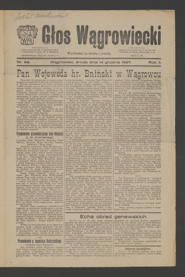 Głos Wągrowiecki. Rok 2, 1927, numer 99